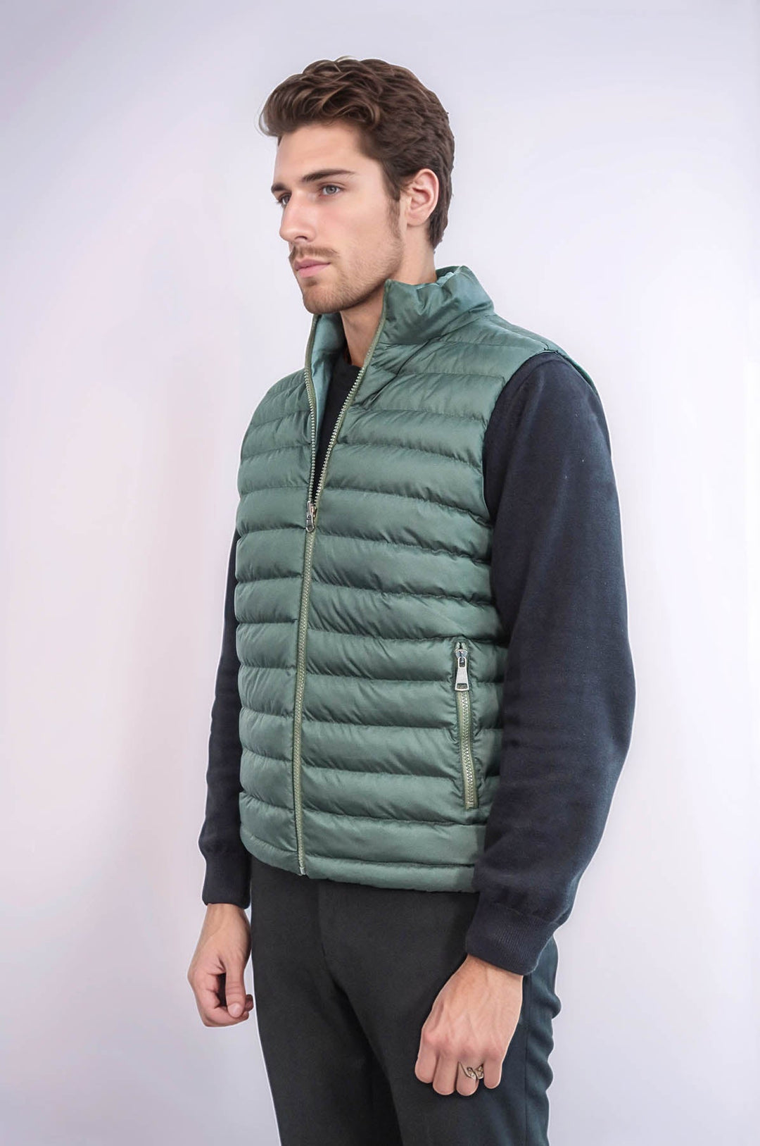 WSS Reversible Puffer Oil Green Men Down Vest  - Lodi