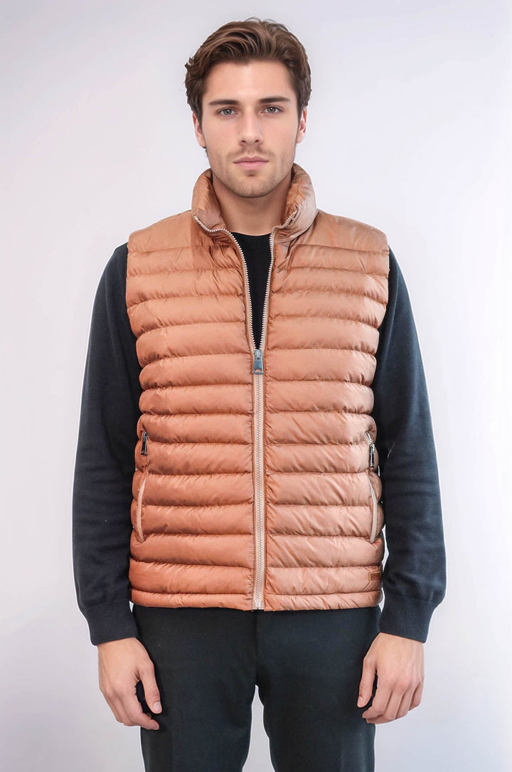 WSS Quilted Zippered Light Brown Men Down Vest  - Weimar