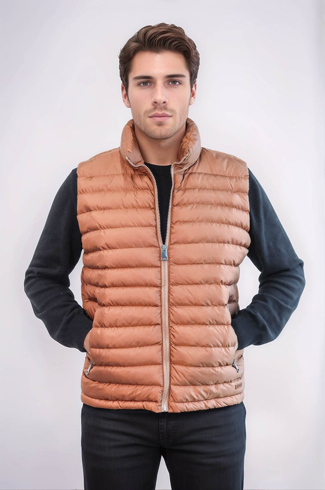 WSS Quilted Zippered Light Brown Men Down Vest  - Weimar
