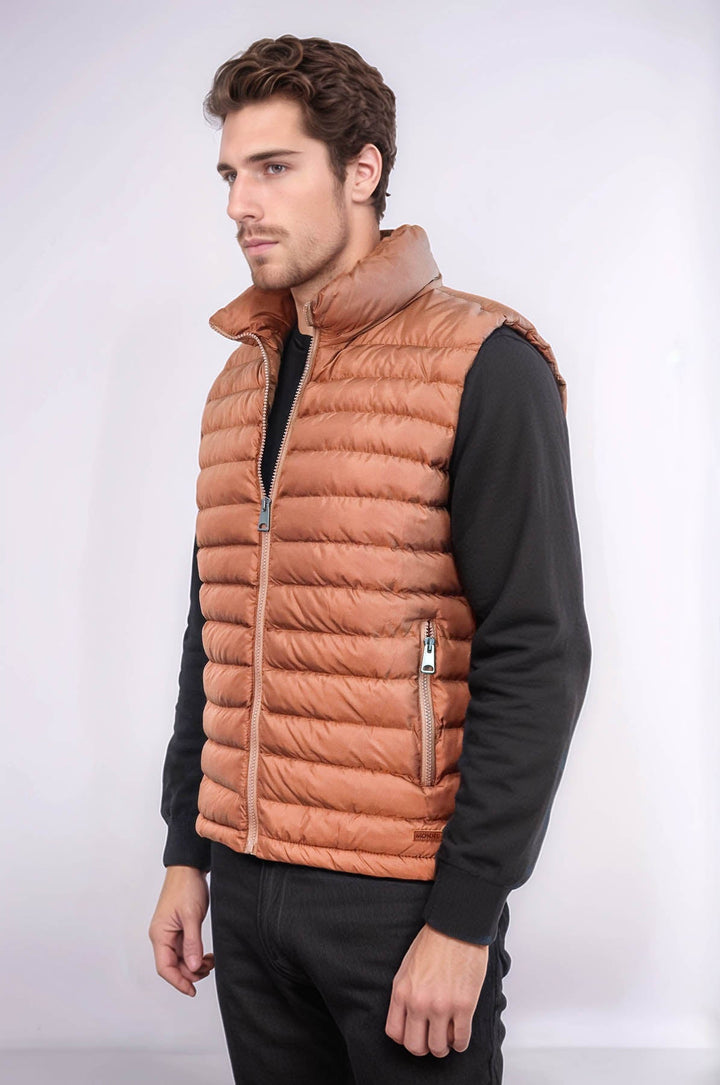 WSS Quilted Zippered Light Brown Men Down Vest  - Weimar