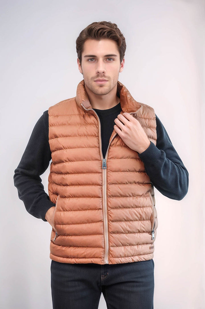 WSS Quilted Zippered Light Brown Men Down Vest  - Weimar