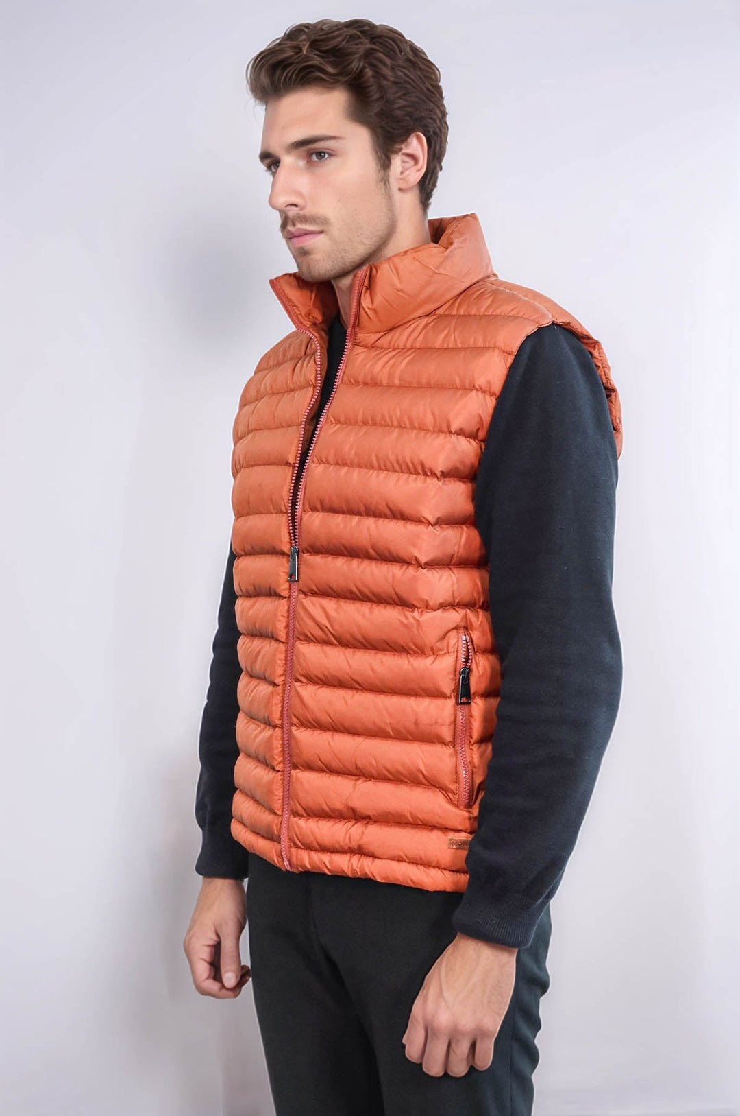 WSS Quilted Zippered Orange Men Down Vest  - Park Ridge