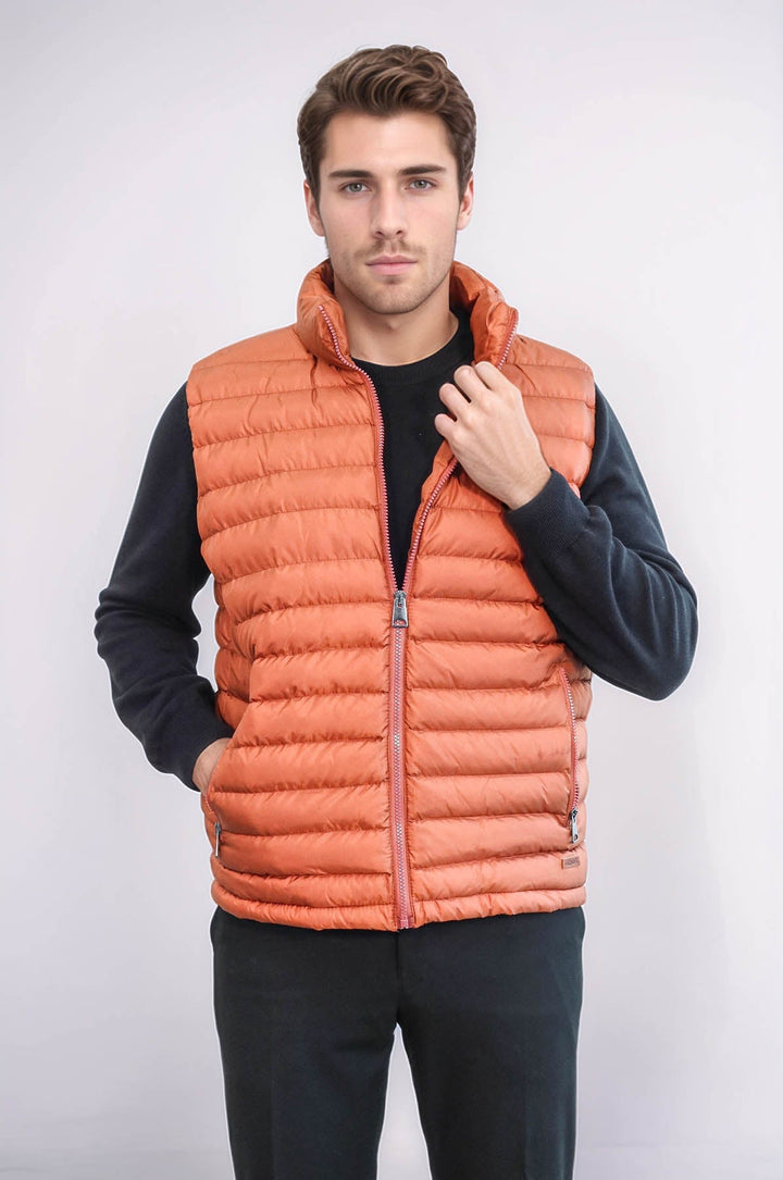 WSS Quilted Zippered Orange Men Down Vest  - Park Ridge