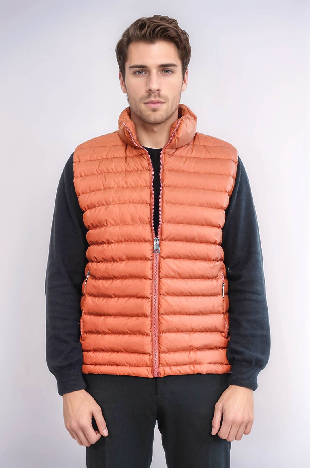 WSS Quilted Zippered Orange Men Down Vest  - Park Ridge