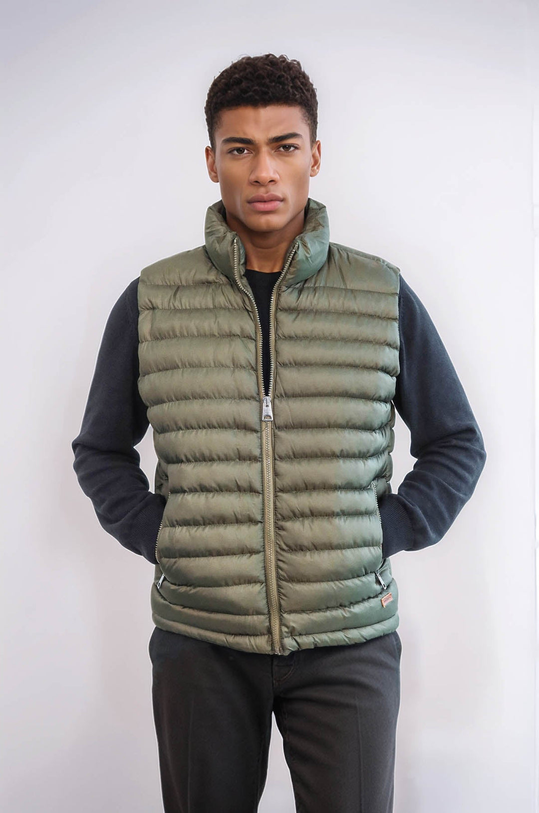 WSS Quilted Zippered Khaki Men Down Vest  - Tivoli