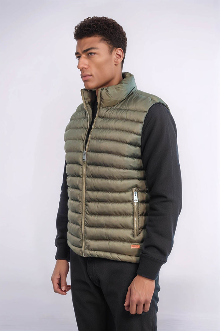 WSS Quilted Zippered Khaki Men Down Vest  - Tivoli