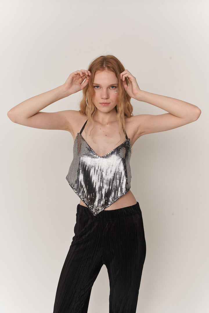 HLLY Women Glammy Triangle Crop Gray - Beja