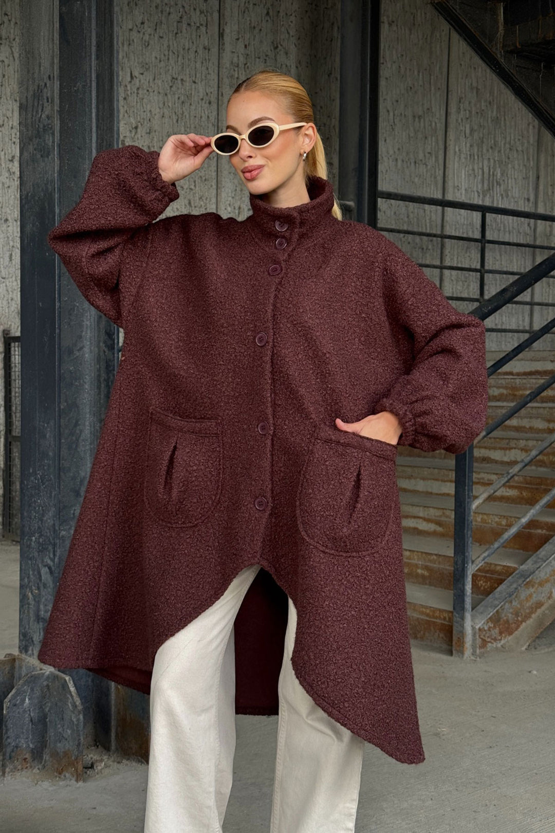 Bitter Coffee Wide Double Pocket Thick Boucle Fabric Winter Jacket BCVL-25V600 - Bletchley