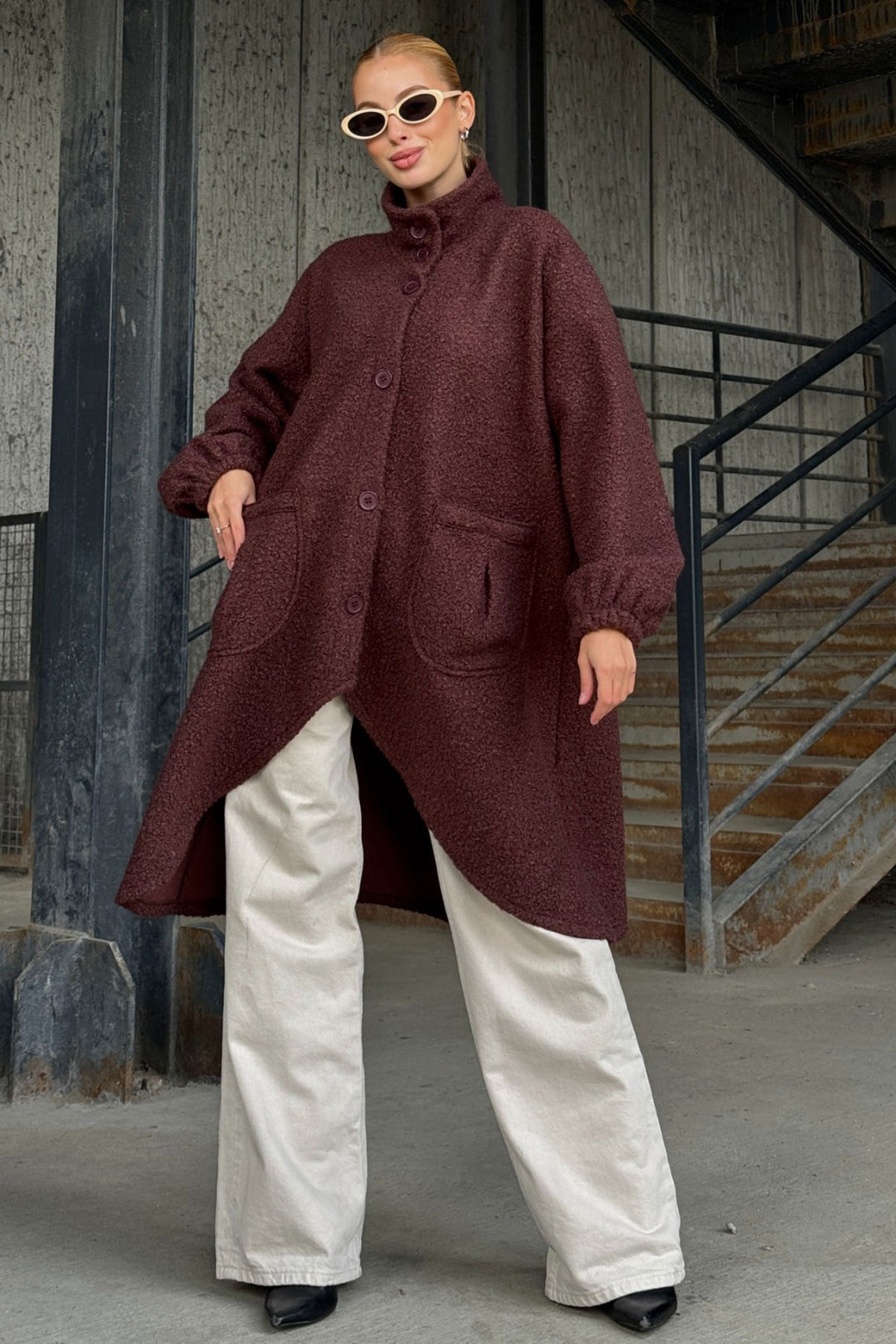 Bitter Coffee Wide Double Pocket Thick Boucle Fabric Winter Jacket BCVL-25V600 - Bletchley