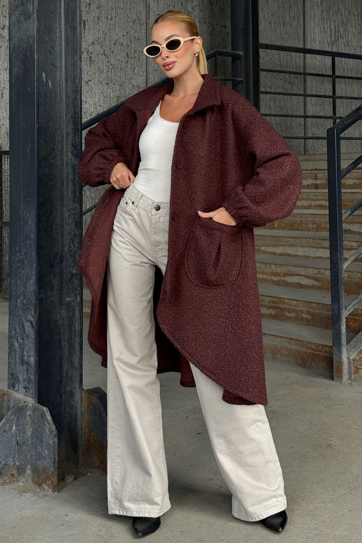 Bitter Coffee Wide Double Pocket Thick Boucle Fabric Winter Jacket BCVL-25V600 - Bletchley