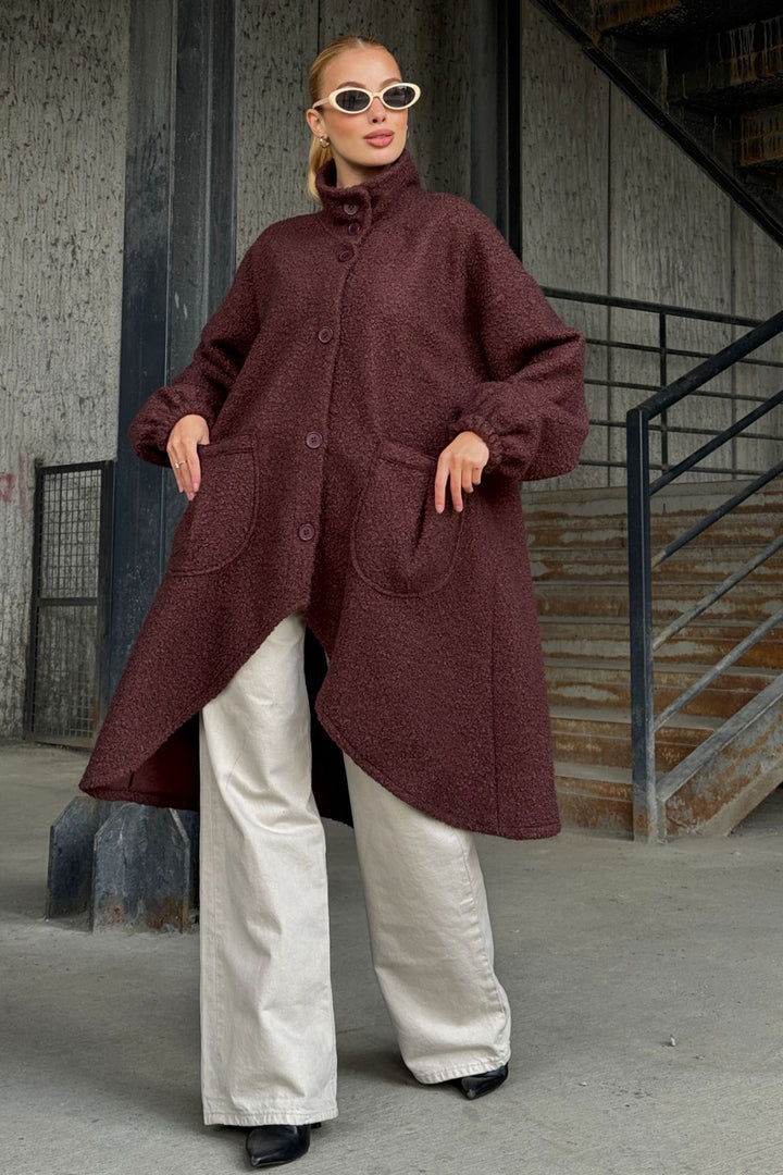 Bitter Coffee Wide Double Pocket Thick Boucle Fabric Winter Jacket BCVL-25V600 - Bletchley