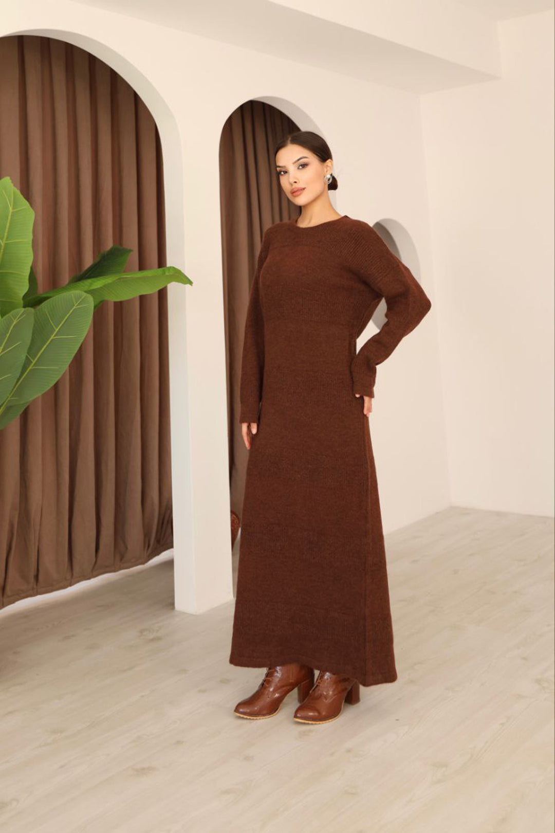 Bitter Coffee Long Sleeve Maxi Size Knit Dress BCES-253004 - Goose Creek