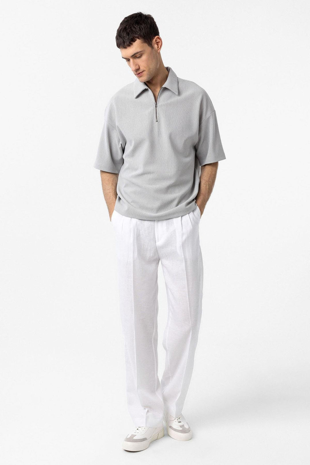 ANT Antioch Open Grey Relax Fit Zippered Polo Neck Men's T-Shirt - Campi Bisenzio
