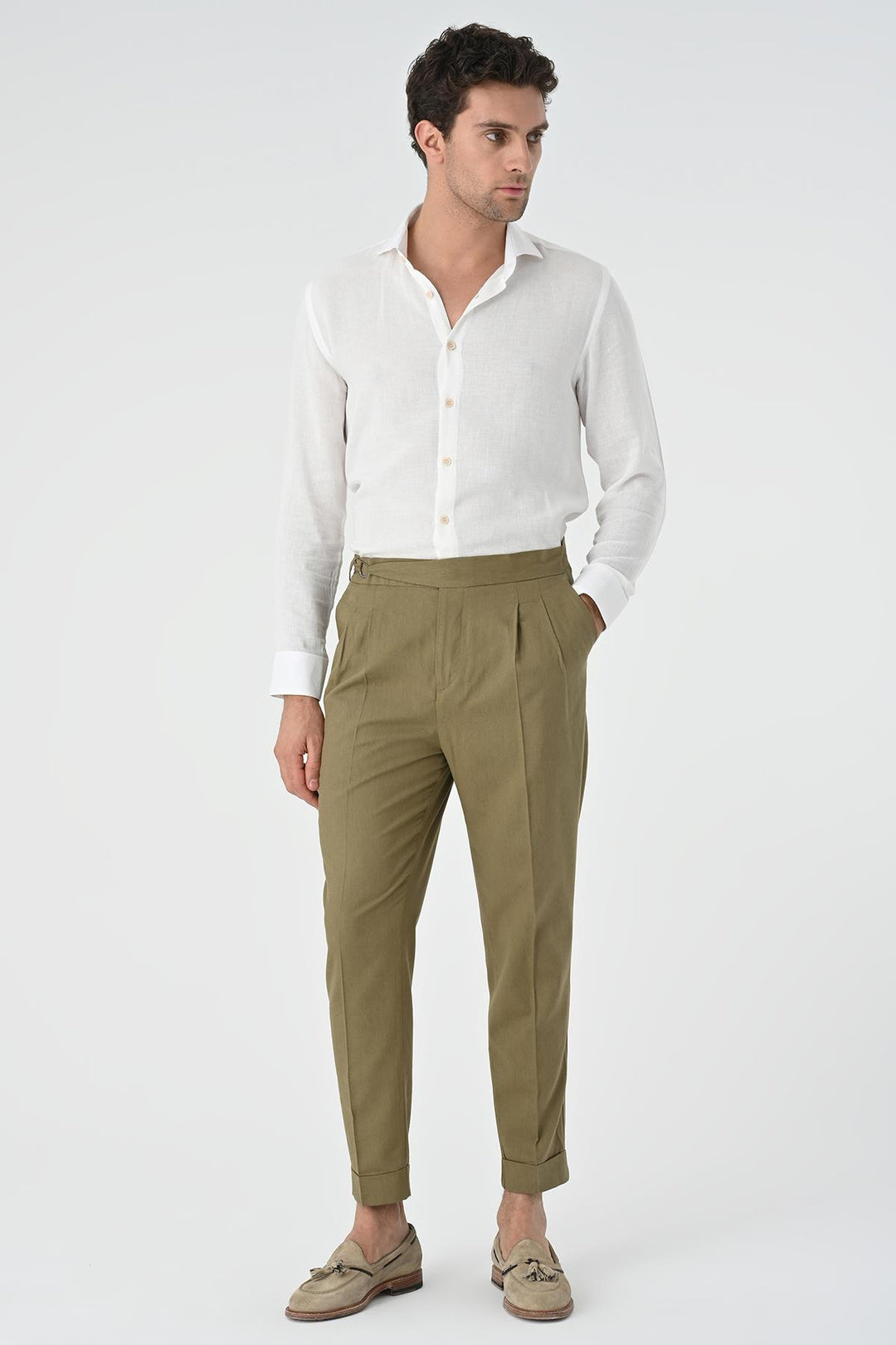 ANT High Waist Linen Blend Pleated Men's Trousers - Ipswich
