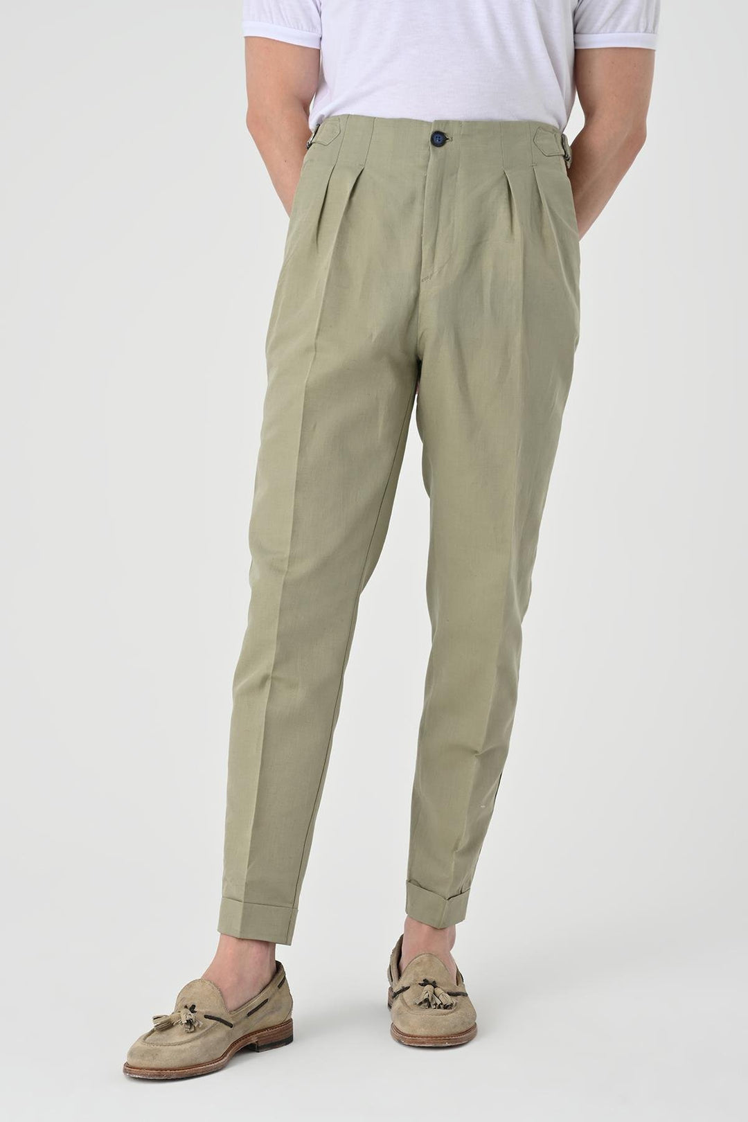 ANT Antioch Open Khaki High Waist Pleated Linen Men's Pants - Minden