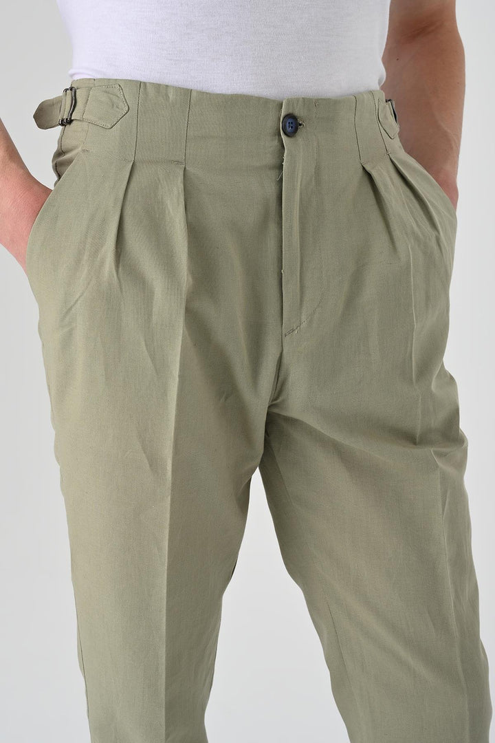 ANT Antioch Open Khaki High Waist Pleated Linen Men's Pants - Minden