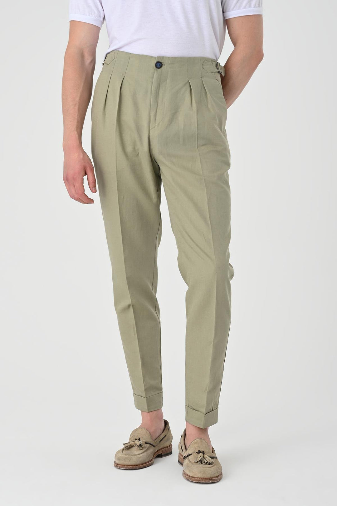 ANT Antioch Open Khaki High Waist Pleated Linen Men's Pants - Minden