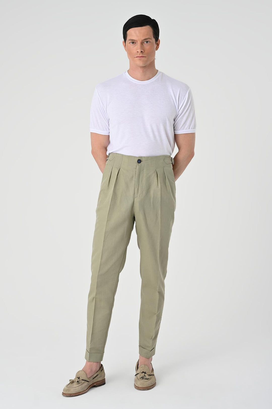 ANT Antioch Open Khaki High Waist Pleated Linen Men's Pants - Minden
