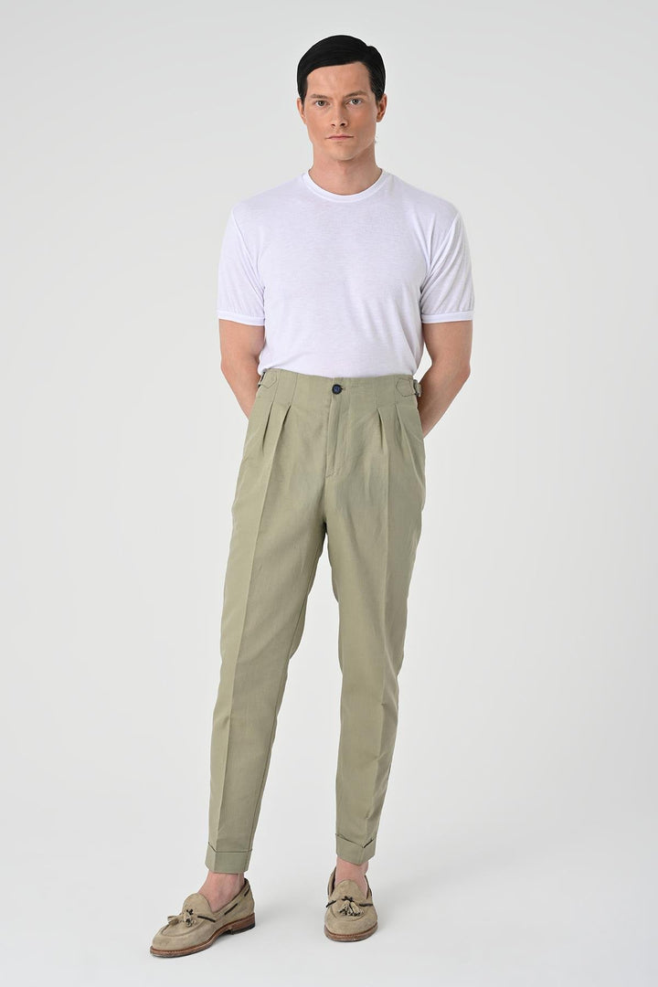 ANT Antioch Open Khaki High Waist Pleated Linen Men's Pants - Minden