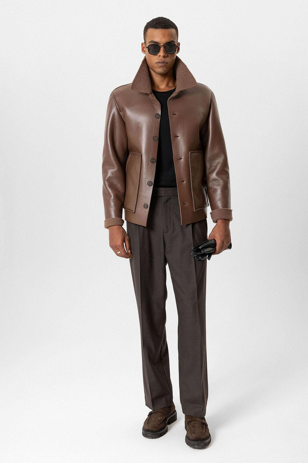 ANT Lining Detailed Faux Leather Men's Coat - Draper