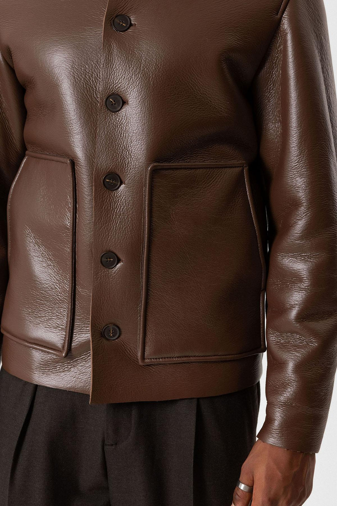 ANT Lining Detailed Faux Leather Men's Coat - Draper