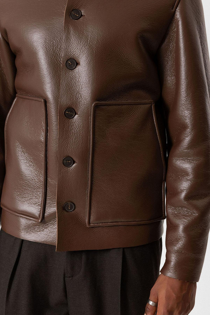 ANT Lining Detailed Faux Leather Men's Coat - Draper