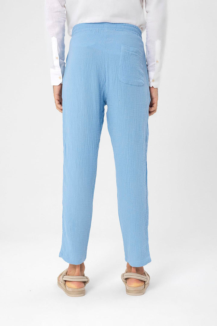 ANT Antioch Light Blue High Waisted Muslin Fabric Men's Pants with Drawstring Waist - Maple Grove