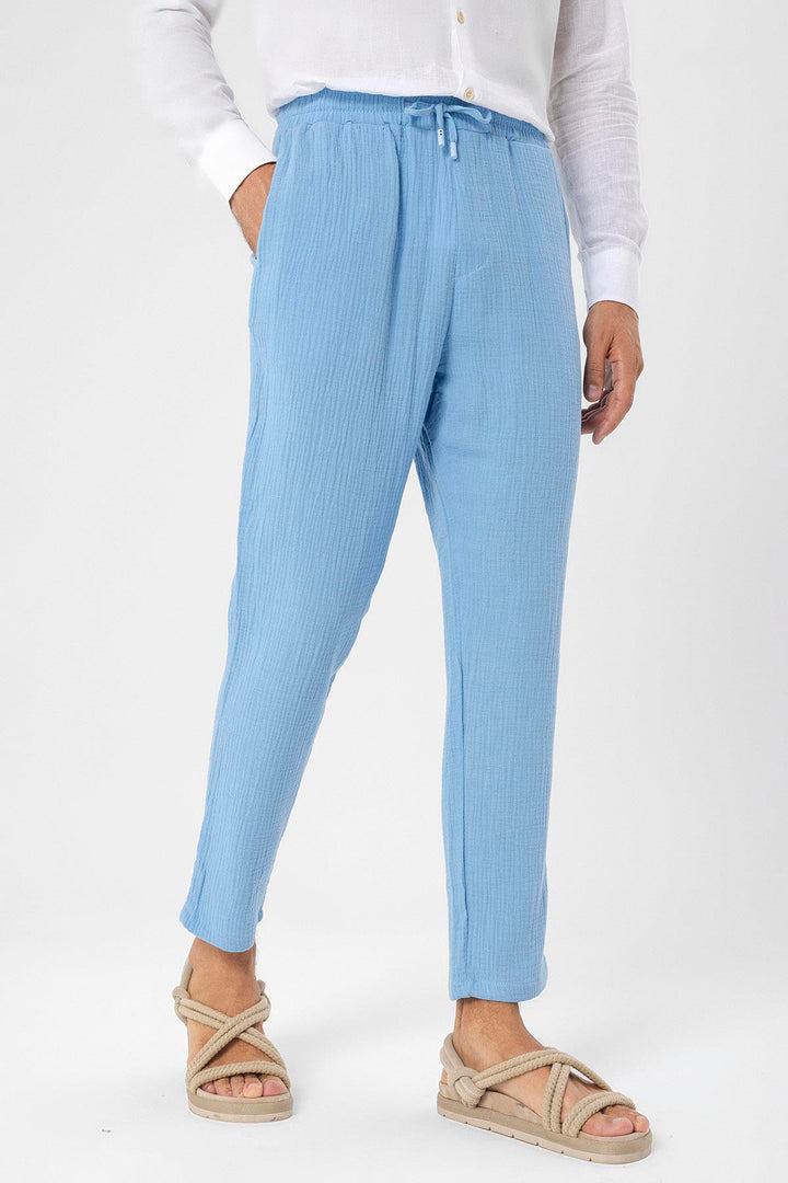 ANT Antioch Light Blue High Waisted Muslin Fabric Men's Pants with Drawstring Waist - Maple Grove