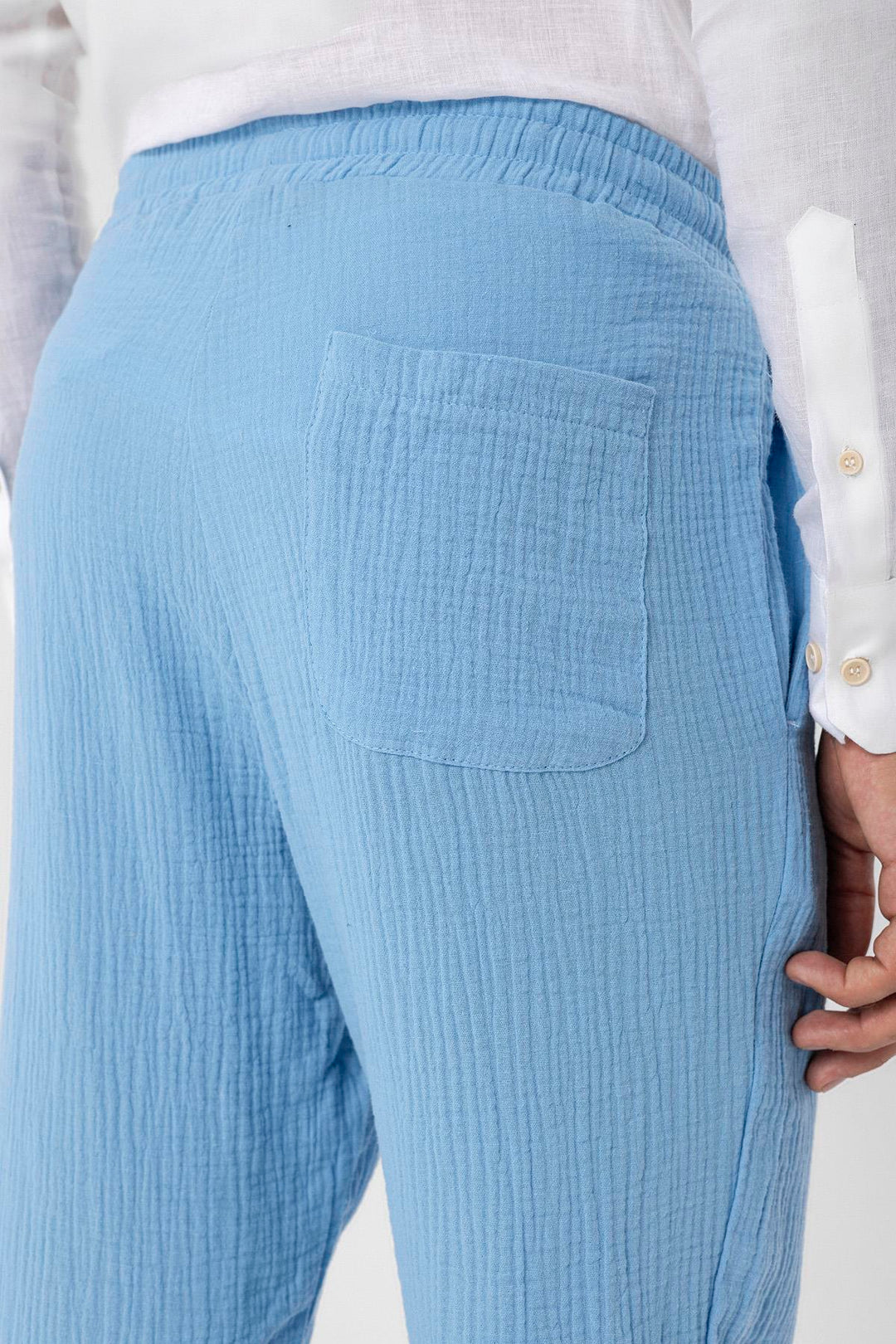 ANT Antioch Light Blue High Waisted Muslin Fabric Men's Pants with Drawstring Waist - Maple Grove