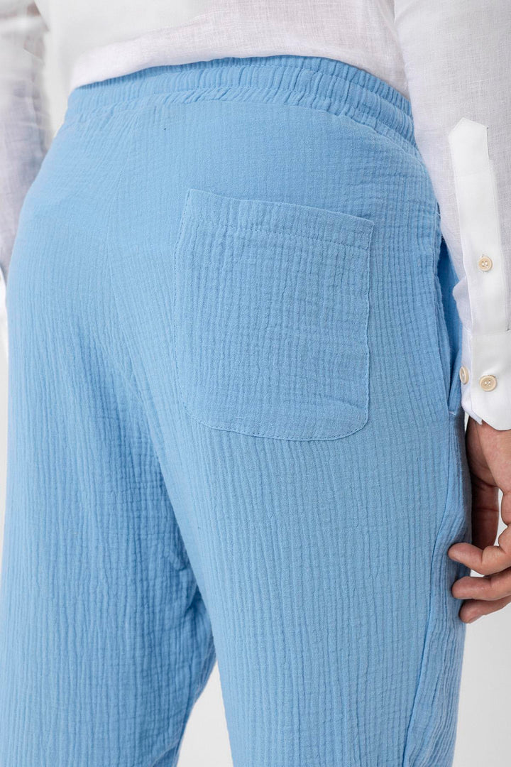 ANT Antioch Light Blue High Waisted Muslin Fabric Men's Pants with Drawstring Waist - Maple Grove