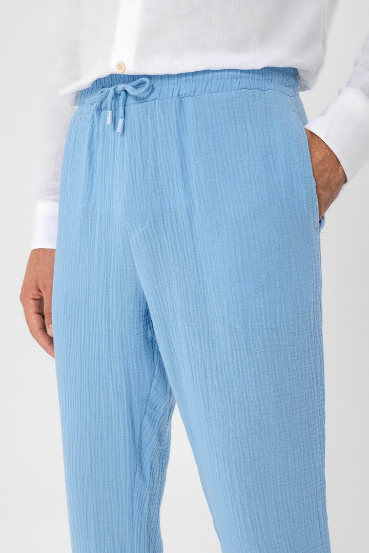 ANT Antioch Light Blue High Waisted Muslin Fabric Men's Pants with Drawstring Waist - Maple Grove