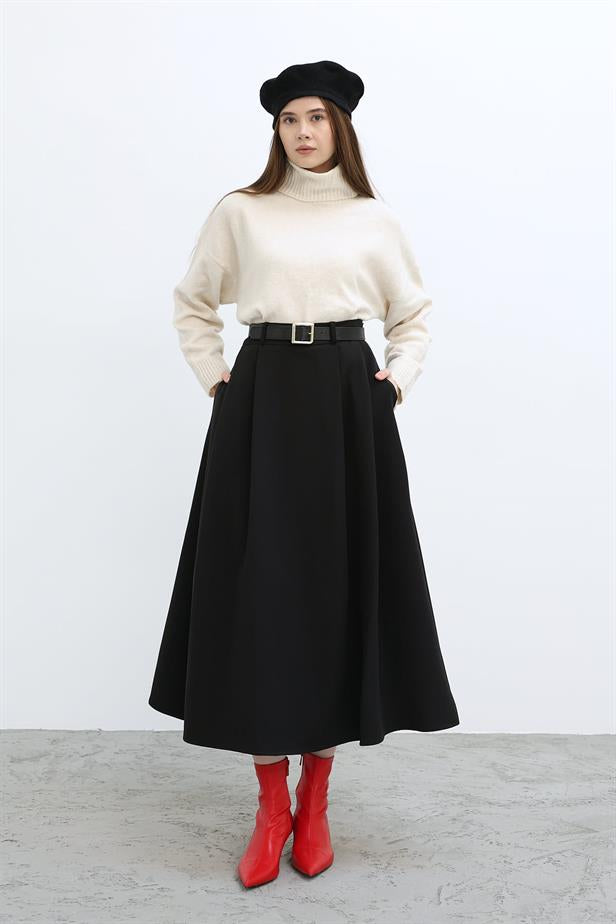 RYN Pleated Long Skirt - Black - Torrelavega