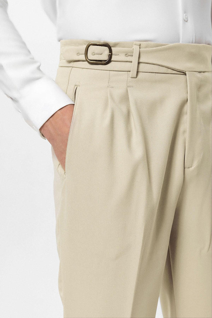 ANT High Waist Pleated Buckle Detailed Men's Trousers - Coral Springs