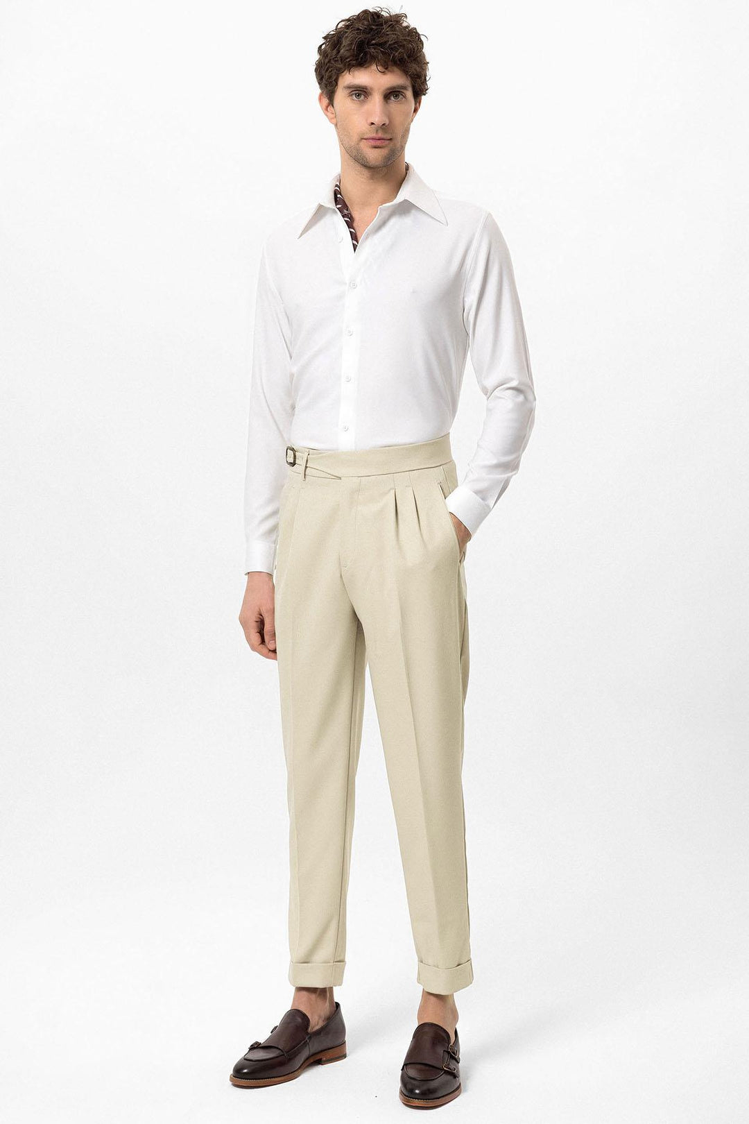 ANT High Waist Pleated Buckle Detailed Men's Trousers - Coral Springs