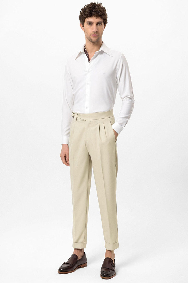 ANT High Waist Pleated Buckle Detailed Men's Trousers - Coral Springs