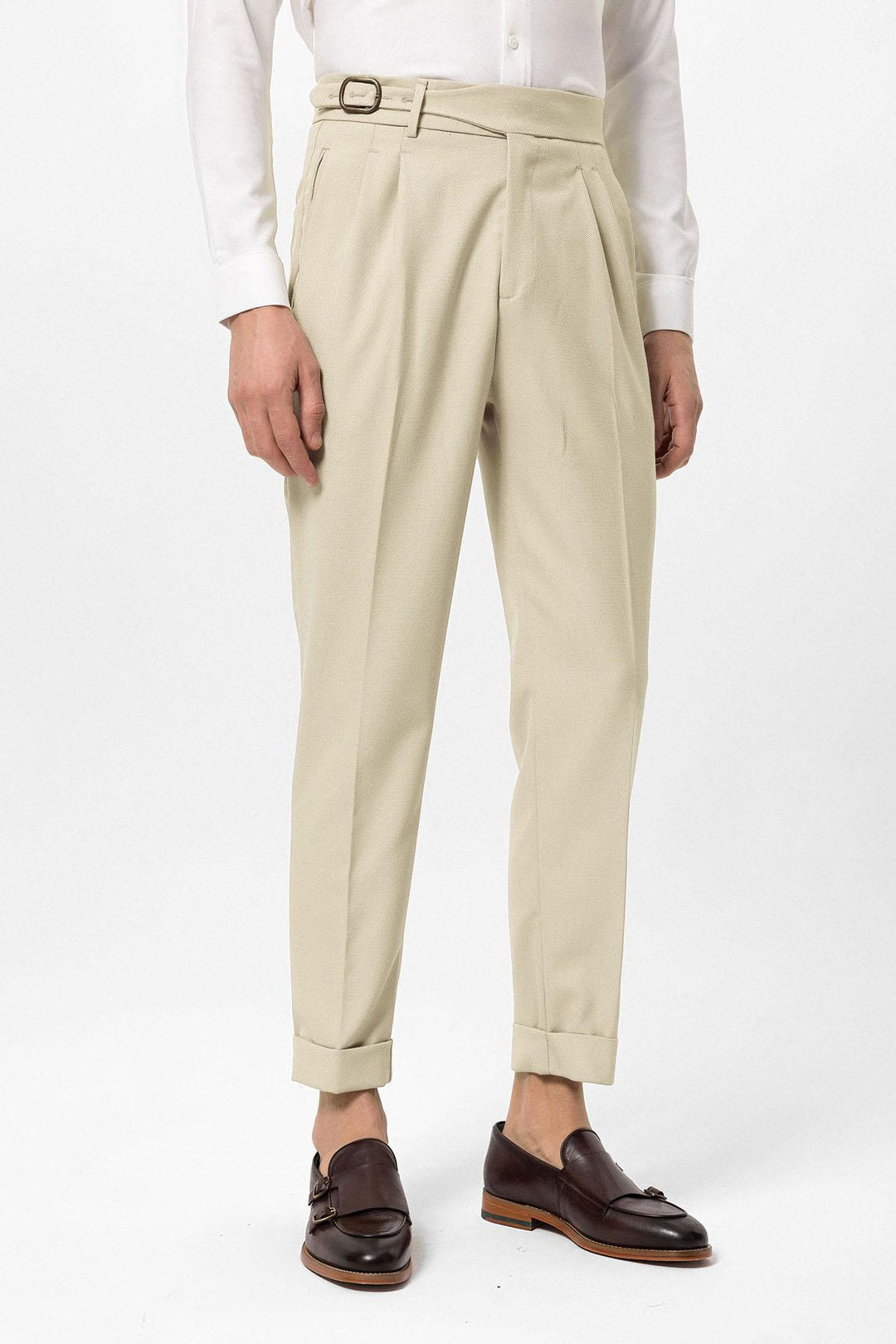ANT High Waist Pleated Buckle Detailed Men's Trousers - Coral Springs