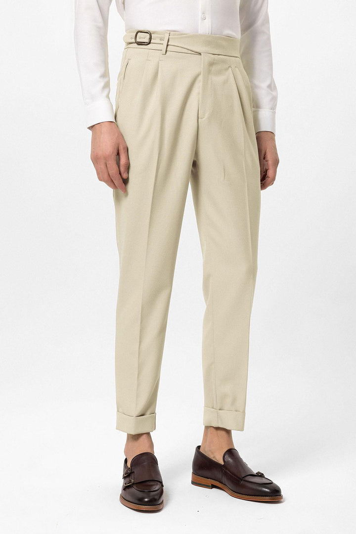ANT High Waist Pleated Buckle Detailed Men's Trousers - Coral Springs