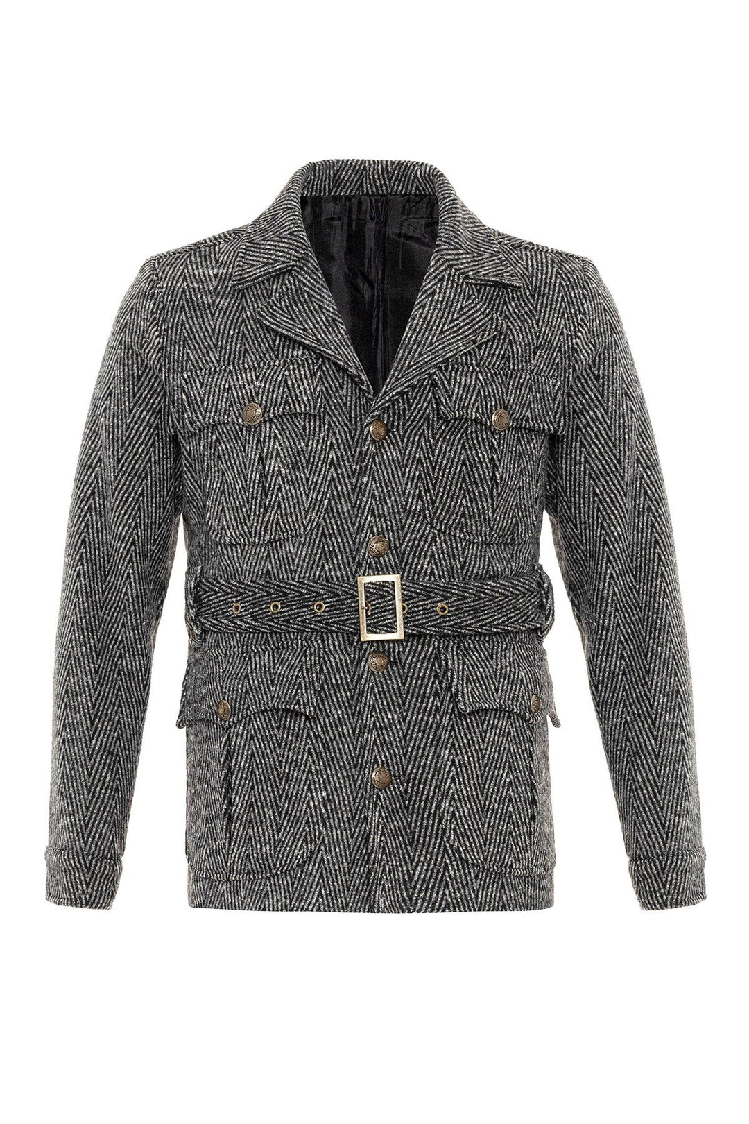 ANT Herringbone Patterned Belted Men's Coat - Braşov