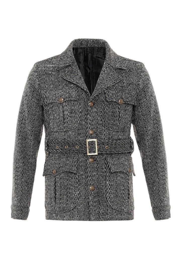 ANT Herringbone Patterned Belted Men's Coat - Braşov