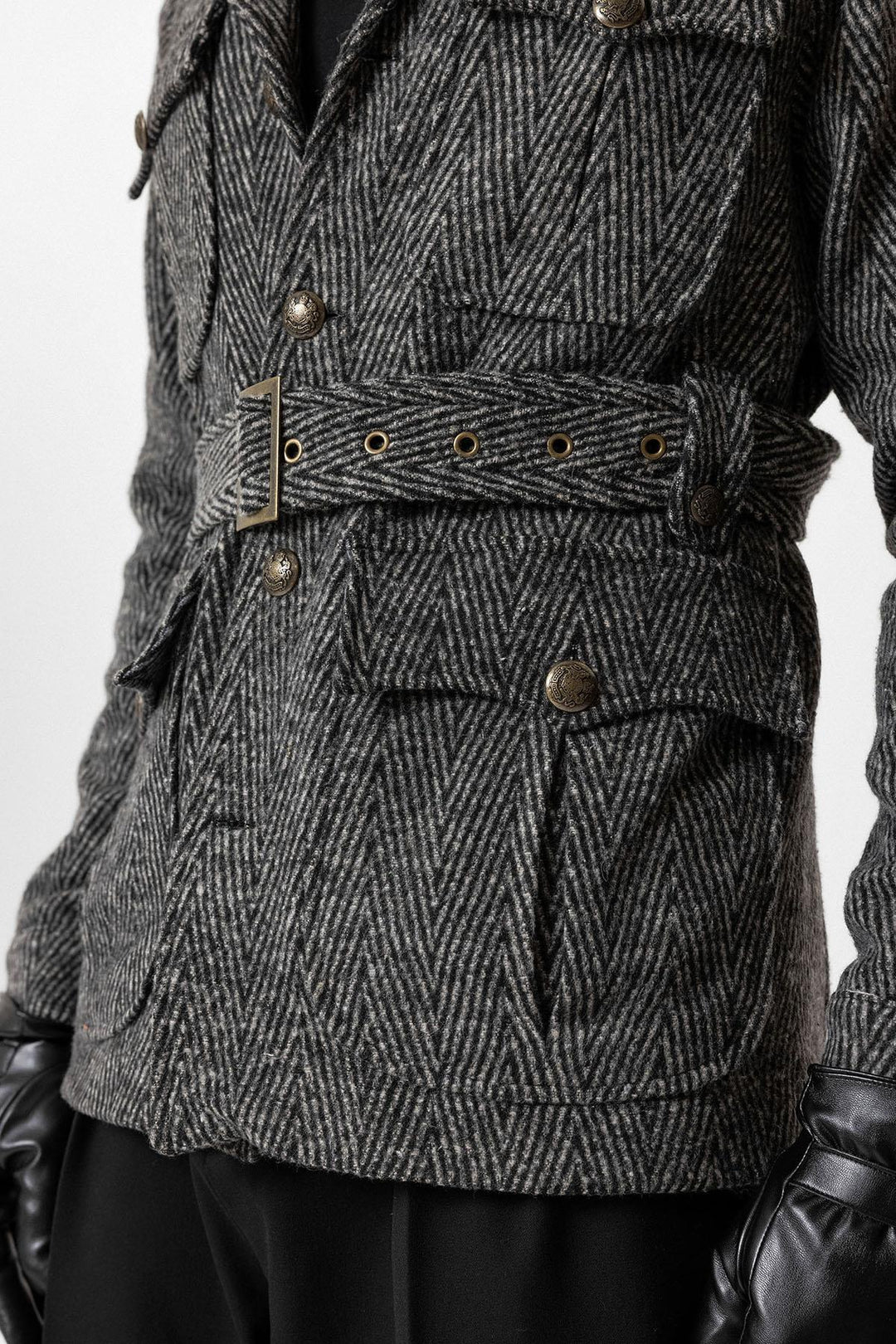 ANT Herringbone Patterned Belted Men's Coat - Braşov