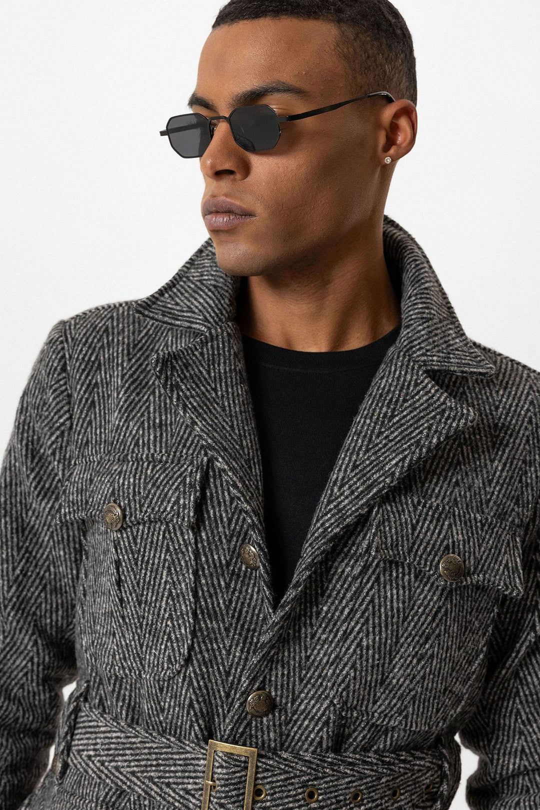 ANT Herringbone Patterned Belted Men's Coat - Braşov