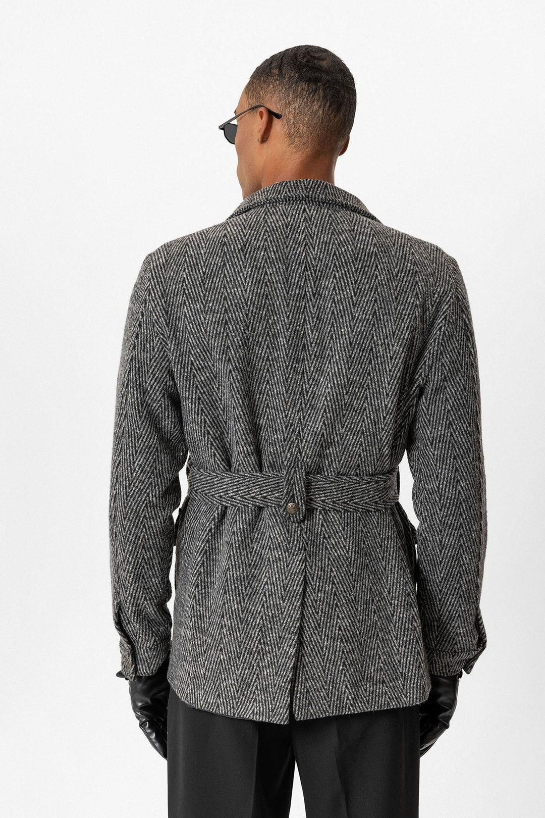 ANT Herringbone Patterned Belted Men's Coat - Braşov