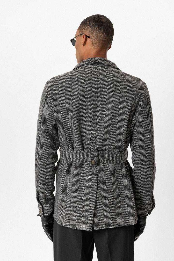 ANT Herringbone Patterned Belted Men's Coat - Braşov