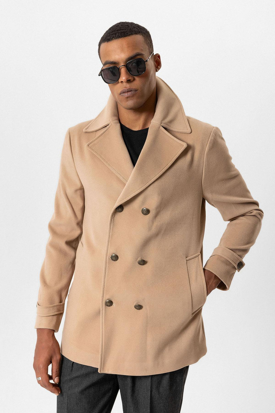 ANT Fur Collar Detailed Double Breasted Men's Coat - Snizhne