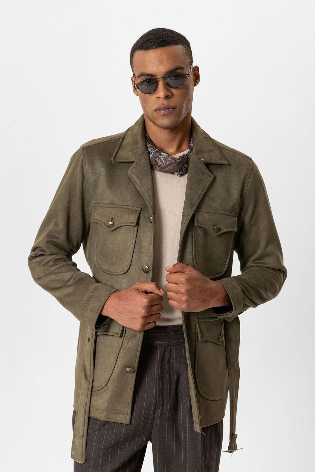 ANT Men's Slim Fit Belted Suede Coat - Hoofddorp