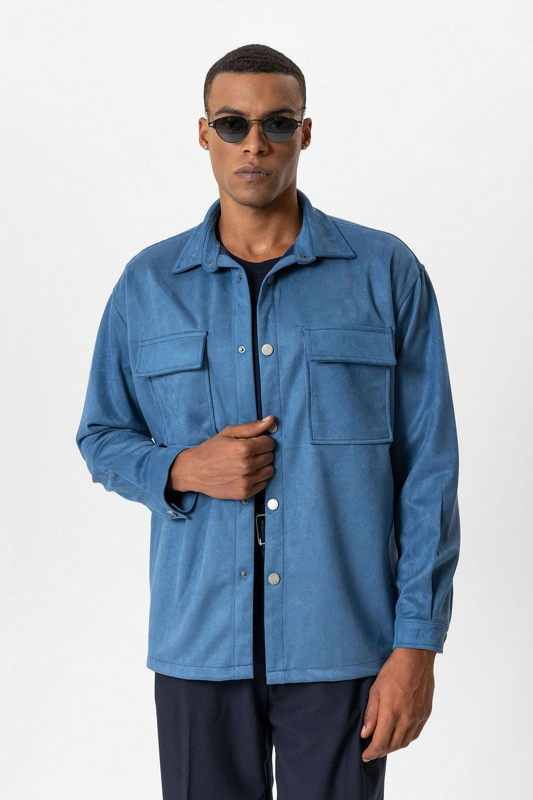 ANT Suede Regular Fit Men's Shirt with Metal Buttons - Hallandale Beach