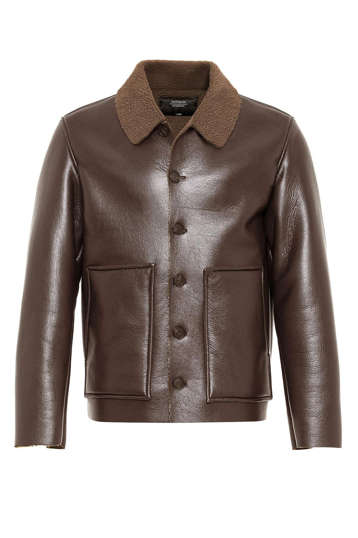ANT Lining Detailed Faux Leather Men's Coat - Greenwood