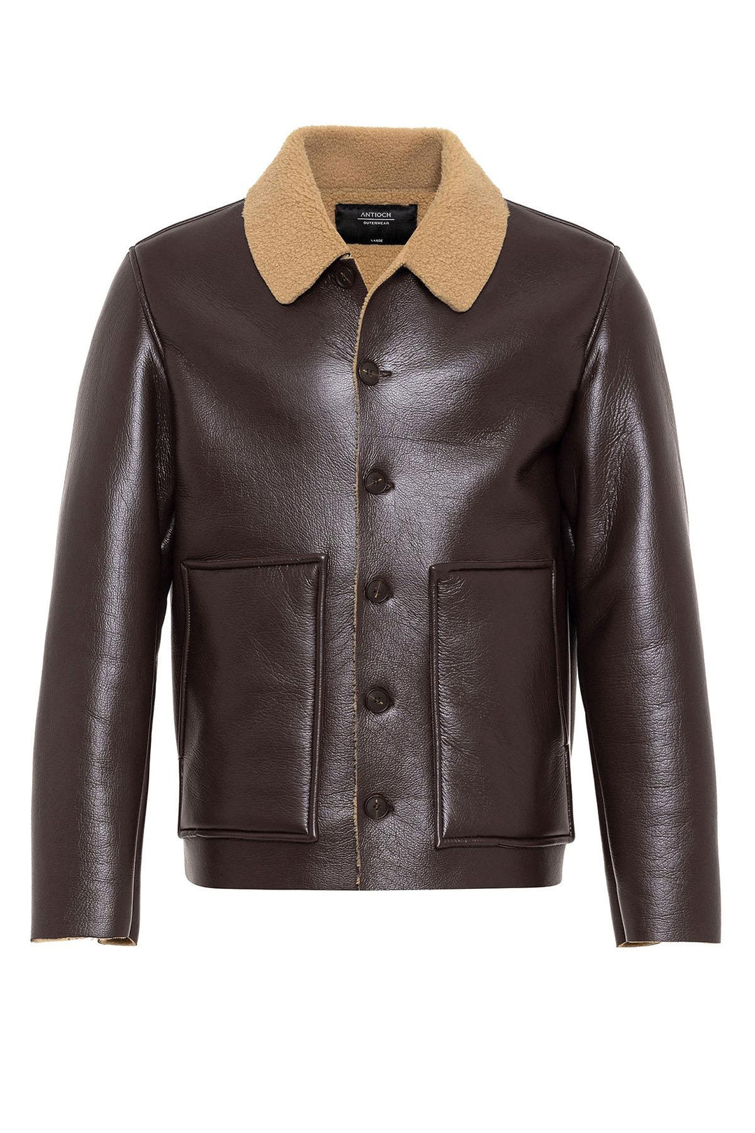 ANT Lining Detailed Faux Leather Men's Coat - Greenwood