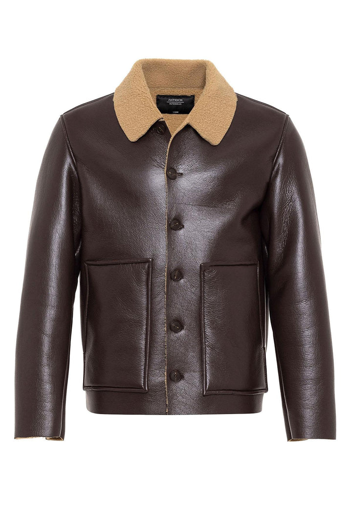 ANT Lining Detailed Faux Leather Men's Coat - Greenwood