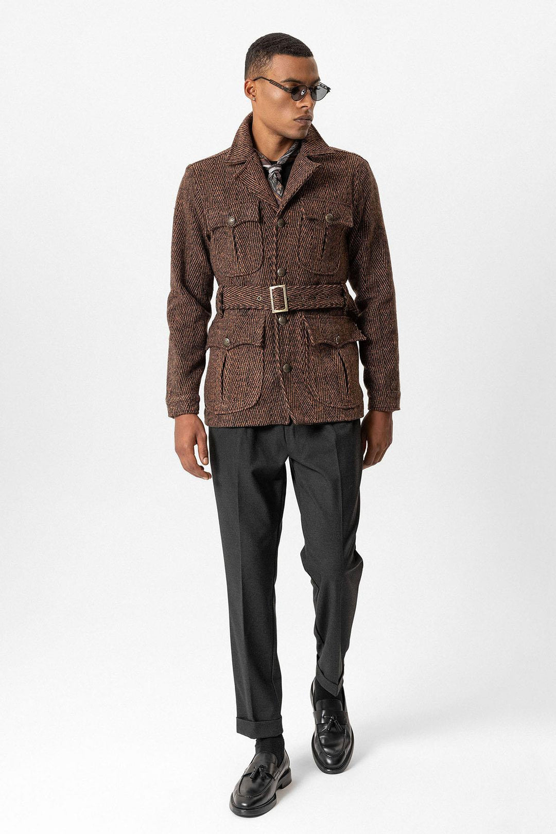 ANT Herringbone Patterned Belted Men's Coat - San Pedro Garza García